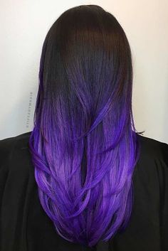 16 Best Dark Ombre Hair Ideas | LoveHairStyles.com Dark Brown To Purple Ombre, Black To Color Ombre Hair, Different Hair Colors For Black Hair, Purple Ombre On Black Hair, Women’s Purple Hair, Dark Hair With Bright Colors, Dark Hair With Colored Ends, Ombre Hair For Dark Hair, Black To Purple Ombre