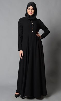 Front Golden Button Detail Everyday Wear Abaya Dress - EastEssence.com Solid Color Maxi Length Abaya For Work, Maxi Length Abaya For Fall Workwear, Fall Workwear Abaya In Maxi Length, Solid Maxi Length Abaya For Work, Fall Workwear Maxi Length Abaya, Modest Workwear Abaya In Solid Color, Modest Solid Color Workwear Abaya, Modest Workwear Abaya, Modest Maxi Length Abaya For Work