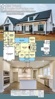 two story house with open floor plan and large kitchen in the middle, along with an attached living area