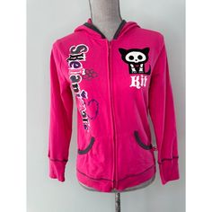 Rare Y2k Skelanimals Kit Cat Zip-Up Hoodie Pink & Grey Junior Size Xl Emo Goth Stay Cute, Edgy, And Nostalgic With This Skelanimals Kit Cat Hoodie From 2009! For Fans Of Y2k, Gothic Kawaii, And Emo Scene Fashion, This Vibrant Hot Pink Zip-Up Is A Must-Have. Featuring The Iconic Kit Cat Skelanimal Graphic On The Front With Bold Skelanimals Lettering, This Hoodie Is Both Cozy And Stylish For Everyday Wear Or Layering. Condition: Great Preowned Condition, Has A Pen Mark On Upper Left Sleeve And Some Tiny Bleach Dot Stains On The Front Right Pocket And Right Top Back, Near Shoulder. Pls See Pics. Features: Cute Skelanimals Kit Cat Patch And Graphic Print On Front Skelanimals Graphic On Lower Scene Hoodie, Scene Emo Fashion, Gothic Kawaii, Emo Clothes, Cat Patch, Scene Outfits, Scene Fashion, Cat Hoodie, Emo Outfits