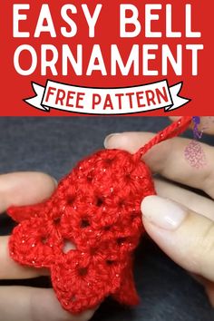 someone crocheting an ornament with the text easy bell ornament free pattern