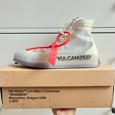 Converse Vulcanized Off White “The Ten” By: Virgil Abloh - Men’s Size 5, Women’s Size 7 - Complete With Box, Laces, And Tissue Paper. Authentic And Provided My Affirm Receipt From Goat As Proof. - Will Be Videotaped Before Sending Out To Prevent Fraulent Claims, Only Selling To People With No Negative Reviews Designer Custom White Sneakers With Translucent Outsole, Converse Off White, 720 Nike, Off White Virgil Abloh, Office Sneakers, Off White Sneakers, White Air Force 1, White Runners, Jordan 4s