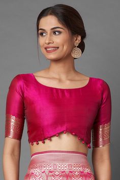 Buy Women's Pink Zari Silk Blend One Minute Saree Pre Stitched Saree, Pink Blouse Designs, One Minute Saree, Festive Saree, Long Blouse Designs, Saree Blouse Styles, Stitched Saree, Latest Blouse Designs Pattern, New Saree Blouse Designs