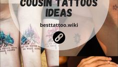 two people with tattoos on their legs and the words cusin tattoo ideas above them