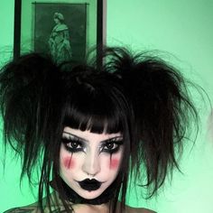 Killer Clown Hairstyles, Hot Clown Makeup Male, Punk Clown Costume, Red Black Clown Makeup, Creepy Cute Clown Makeup, Demon Clown Makeup, Scary Girl Clown Makeup, Clown Glam Makeup