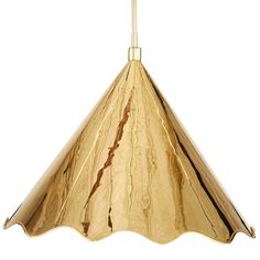 a gold pendant light hanging from a ceiling