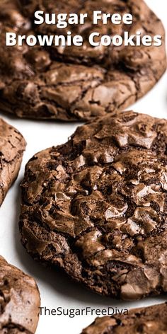 there are chocolate cookies on the table with text overlay that reads sugar free brownie cookies