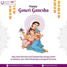 Festival, Gowri Ganesha, IVF! Happy Gauri Ganesha, Happy Gowri Ganesha Wishes, Gowri Ganesha Wishes, Ganesha And Parvati, Ganesha Wishes, Gowri Ganesha, Ivf Success, Traditional Blouse Designs, Let Us Pray