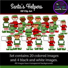 santa's helpers clip art set contains 20 colored images and 4 black and white images