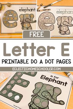 an elephant letter e printable worksheet with the words elephants on it and two pictures