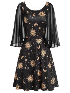 Sun And Moon Dress, Sun And Moon Print, M Design, Moon And Sun, Moon Print, Moon And Star, Sun And Moon, Edgy Outfits, Mode Inspiration