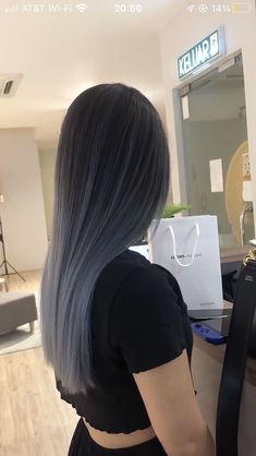 Grey And Black Hair Color, Ombré Grey Hair, Korean Ombre Hair, Short Grey Hair Styles, Ashy Black Hair, Cute Colored Hair, Underhair Dye, Ash Grey Balayage, Ash Grey Hair Color