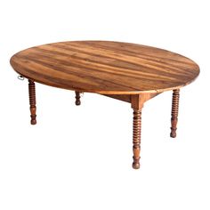 an oval wooden table with two legs