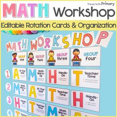 a poster with words and pictures on it that says math workshop editable rotary cards & organization