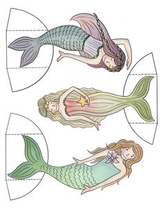 three mermaids cut out from paper