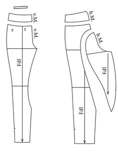 an image of the front and back view of a legging pattern for a women's pants