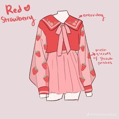 a drawing of a pink dress with strawberrys on it and the words red strawberry