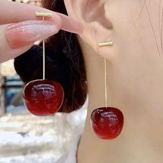 Gorgeous Sweet Red Cherry inspired drop earrings. Cherry Drop Earrings, Cherry Earrings, Fruit Earrings, Alloy Earrings, Cute Fruit, Red Cherry, Earrings Pendant, Earrings Red, Trendy Earrings