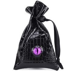 a black bag with a purple eyeball in it