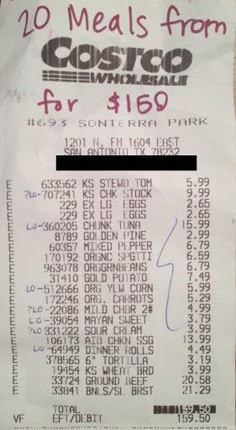 the receipt for costco is shown here