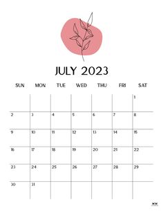 the july 2012 calendar with a pink flower on it