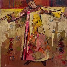 an abstract painting of a woman with her arms outstretched