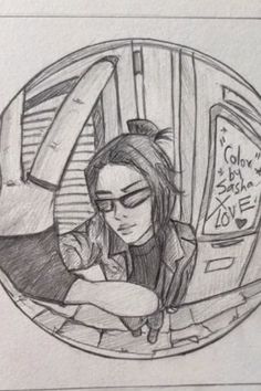 a pencil drawing of a girl with glasses