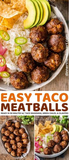 easy taco meatballs with rice and avocado