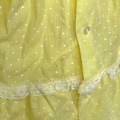 "Vintage Infant Baby Doll Circle Dress 6-12m Yellow Polka Dot Ruffle Lace Bloomers Swiss Dot Lace, sweet circle dress Brand: Bryan Dress Measurements: Chest: 11\" underarm to underarm Length: 13\" from shoulder to hem Bloomer Measurements: Waist laying flat: 8\" Pre-owned No size or fabric tags. Small mark on the front lace and a small mark on the back, from a metal safety pin." Vintage Yellow Short Sleeve Dress, Yellow Cotton Retro Vintage Dress, Vintage Cream Dress With Doll Collar, Floral Duster, 1960s Baby Clothes, White Shift Dresses, Vintage Doll Collar Dress With Buttons, Pink Peacock, Circle Dress