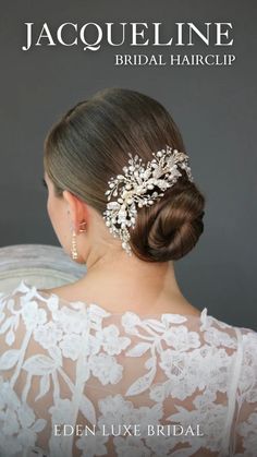 the back of a woman's head wearing a bridal hair clip