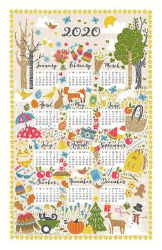 a calendar with animals, trees and other things on it's cover is shown