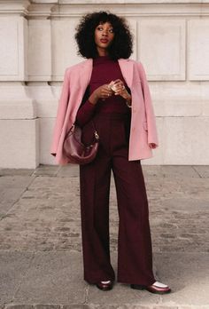 Berry Tone Outfits, Jewel Tone Aesthetic Outfits, Monochromatic Work Outfits Women, Pink And Maroon Outfit, Fucsia Outfit Combination, Colourful Office Outfits, Business Casual Winter Outfits, Maroon Outfits