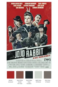 the movie poster for jojo rabbit, which features actors from different countries and colors