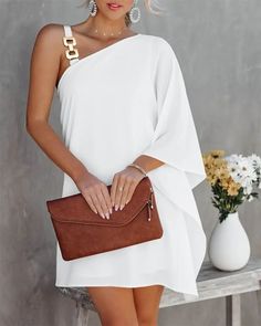 This Women Summer Bat Sleeves Off Shoulder Metal Slip Dress Design Made Of High Quality Polyster And Spandex Material. It Is Stretchy, Durable And Comfortable. Casual Dresses With Long Sleeves Can Not Only Be Worn As Outerwear In Spring And Autumn, But Also Matching a Jacket In Winter, It Is a Must Have Item For Every Season. Grab Really Great Buy Casual Dresses For Women And Grow Your Business. No Moq In The Little Connection . Summer Solid Color Chiffon Mini Dress, One Shoulder Chiffon Mini Dress For Summer, Chiffon One-shoulder Mini Dress For Summer, Summer One-shoulder Chiffon Mini Dress, Summer Chiffon One-shoulder Mini Dress, Elegant Dresses For Summer Outing, Elegant Summer Dresses For Outings, One-shoulder Solid Color Beach Dress, Solid One-shoulder Beach Dress