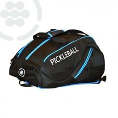 a black and blue bag with the word pickleball on it