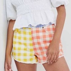 Nwt Brand: Farm Rio Size: Large Color: Orange, Yellow, Blue, White A Delightfully Colorful Gingham Print Transforms These Shorts Into The Ultimate Mood-Boosting Summer Staple. When Paired With A Romantic Blouse, They Have Us Daydreaming Of Picnics And Beach Getaways. - Exclusively For Anthropologie - Cotton - Side Slant And Back Patch Pockets - Front Zip - Machine Wash