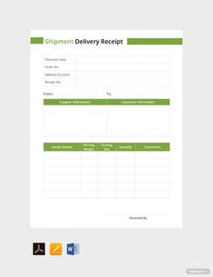 a receipt form with the words shipping and delivery in green letters on top of it