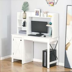 24% Off. HOMCOM Farmhouse Computer Desk with Hutch and Cabinet, Home office Desk with Storage, White Office Desk With Storage, Office Desk With Hutch, Hutch Cabinet, Desk With Hutch, Computer Desk With Hutch, Barn Style Doors, Desk With Storage, Desk Hutch, Bedroom And Office