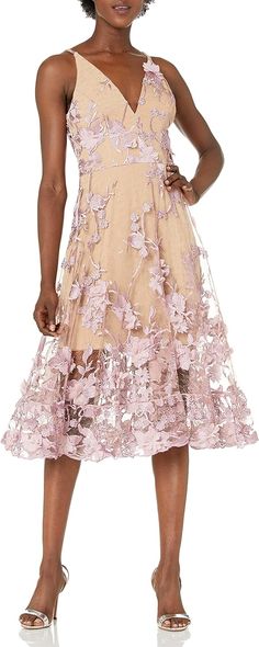 Spaghetti Strap Midi A-line 3D Floral Dress-(paid link) 3d Floral Dress, Cocktail Outfits, Sheer Overlay Dress, Figure Flattering Dresses, Audrey Dress, Sheer Overlay, Womens Cocktail Dresses, Overlay Dress, Dress The Population