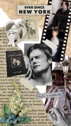 the collage has many different pictures and words on it, including an image of a man