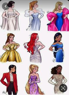 disney princesses in their dresses