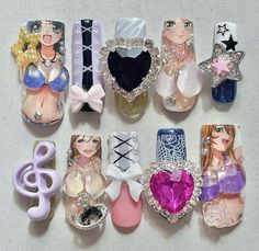 Tokidoki Nails, Decora Nails, Nerd Nails, Queen Nails, Japanese Nail Art, Exotic Nails, Anime Body Drawing