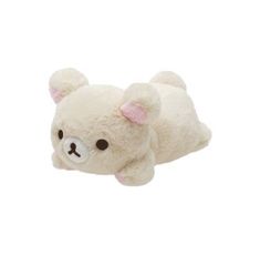 a small white teddy bear laying down on its side with eyes closed and ears wide open