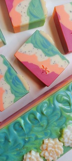 soap bars with different colors and designs on them