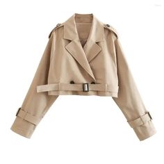 Brand New Condition Soft Beige Cropped Trench Coat With Liner And Belt Around. Size Runs True Lapel Collar Coat, Trench Coat Beige, Casual Trench Coat, Cropped Trench Coat, Short Trench Coat, Cropped Coat, Fashion Office, Trench Jacket, Spring Jackets