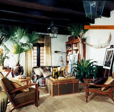 a living room filled with furniture and lots of plants