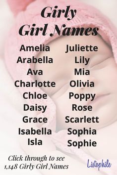 a baby girl names poster with the names of her babies and their name in black