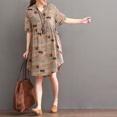 Khaki print summer shift dress long blouseThis dress is made of cotton linen fabric, soft and breathy, suitable for summer, so loose dresses to make you comfortable all the time.Measurement: One Size: length 96cm / 37.44" Bust 106cm / 41.34" Shoulder 45cm / 17.55" Waist 108cm / 42.12" Sleeve Length 24cm / 9.36" Armhole 40cm / 15.6"Materials used: Cotton, linenPayment: We accept payment by paypal and credit card. if you would like to pay by credit card, please choose payment by paypal, and follow Dresses To Make, Summer Shift Dress, Simple Frocks, Loose Dresses, Trendy Blouses, Trendy Blouse Designs, Cotton Linen Fabric, Loose Dress, Long Blouse