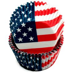 american flag cupcake liners on white background