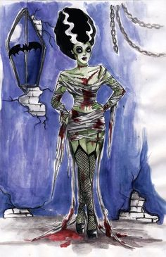 a drawing of a woman dressed as a skeleton